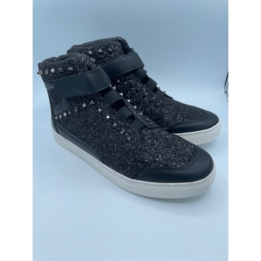 Faranzi Jeremy Black Glitter Studded‎ High Top Sneakers Mens Size 10 F41607